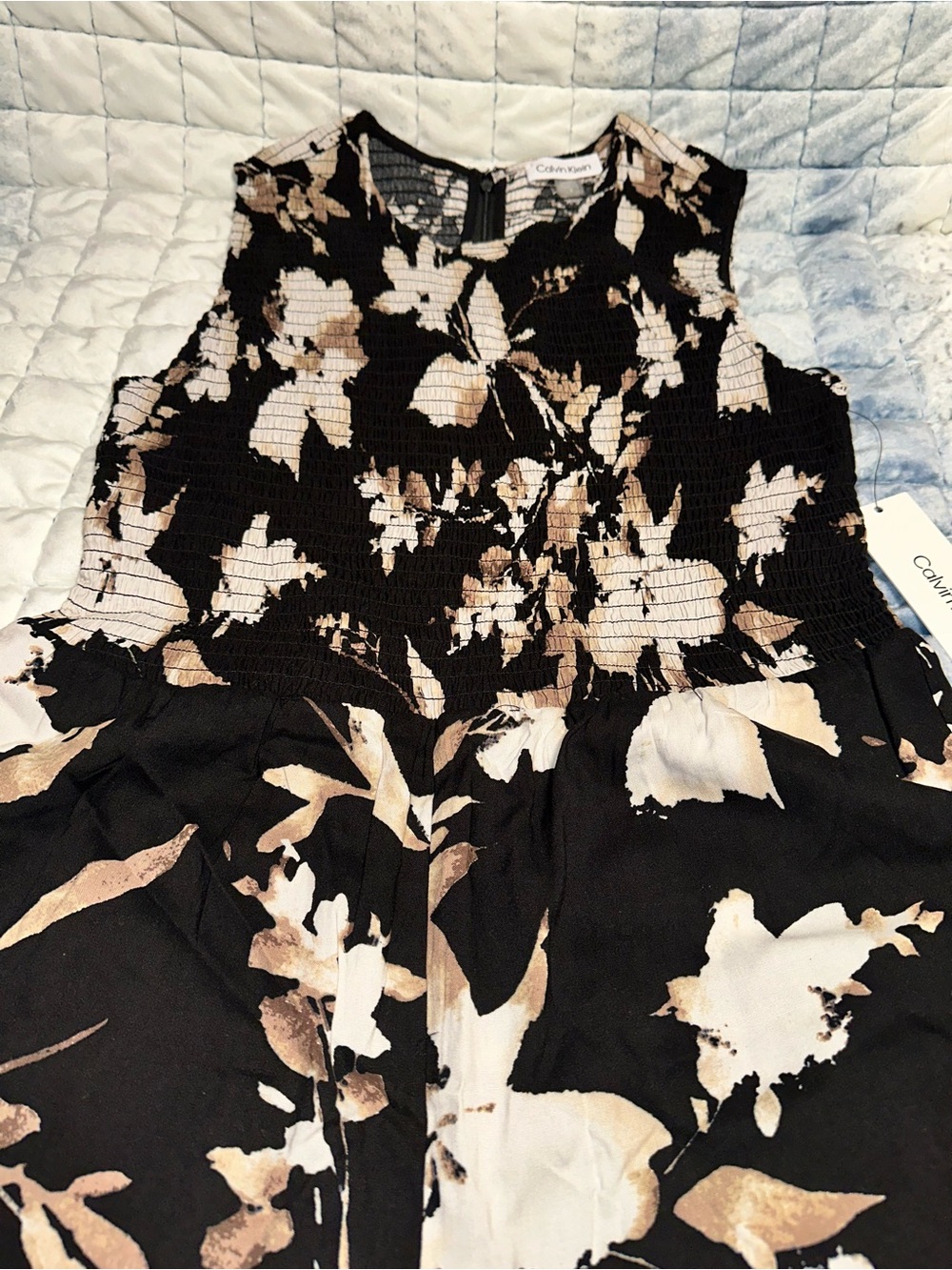 Calvin Klein Black Floral Wide-Leg Sleeveless Jumpsuit - Picture 2 of 8